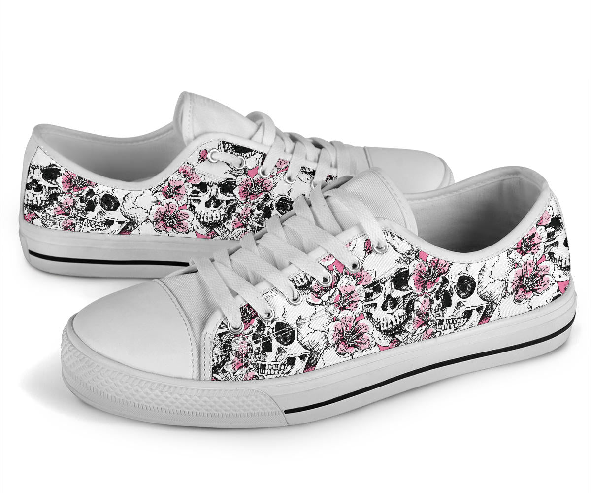 Cherry Blossom Pattern Print Design CB03 White Bottom Low Top Shoes