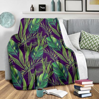Palm Leaves Pattern Print Design PL03 Fleece Blanket
