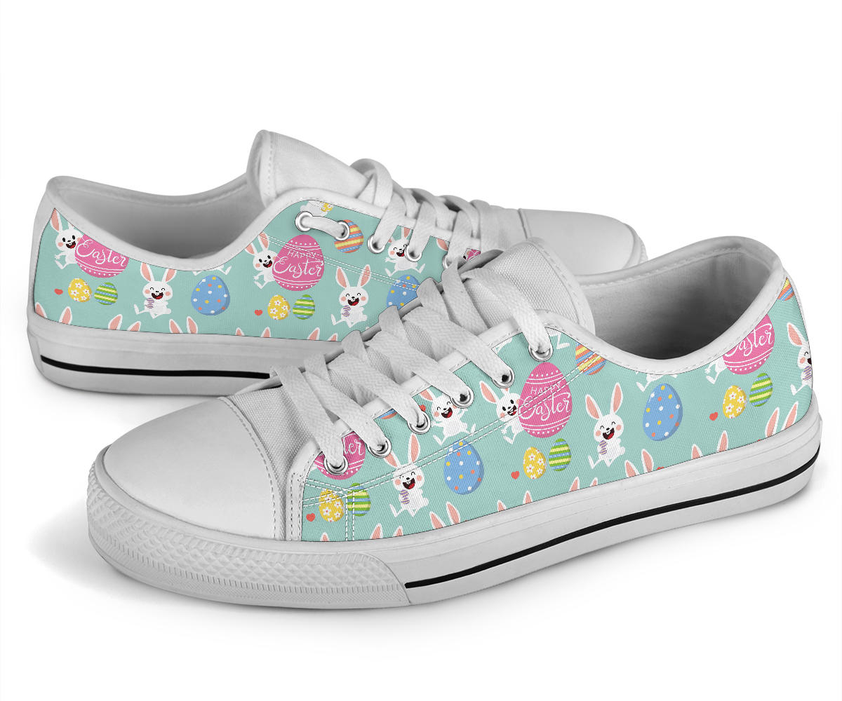 Easter Eggs Pattern Print Design RB014 White Bottom Low Top Shoes
