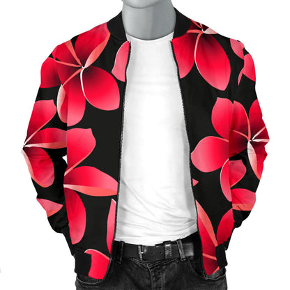 Red Plumeria Pattern Print Design PM025 Men Bomber Jacket