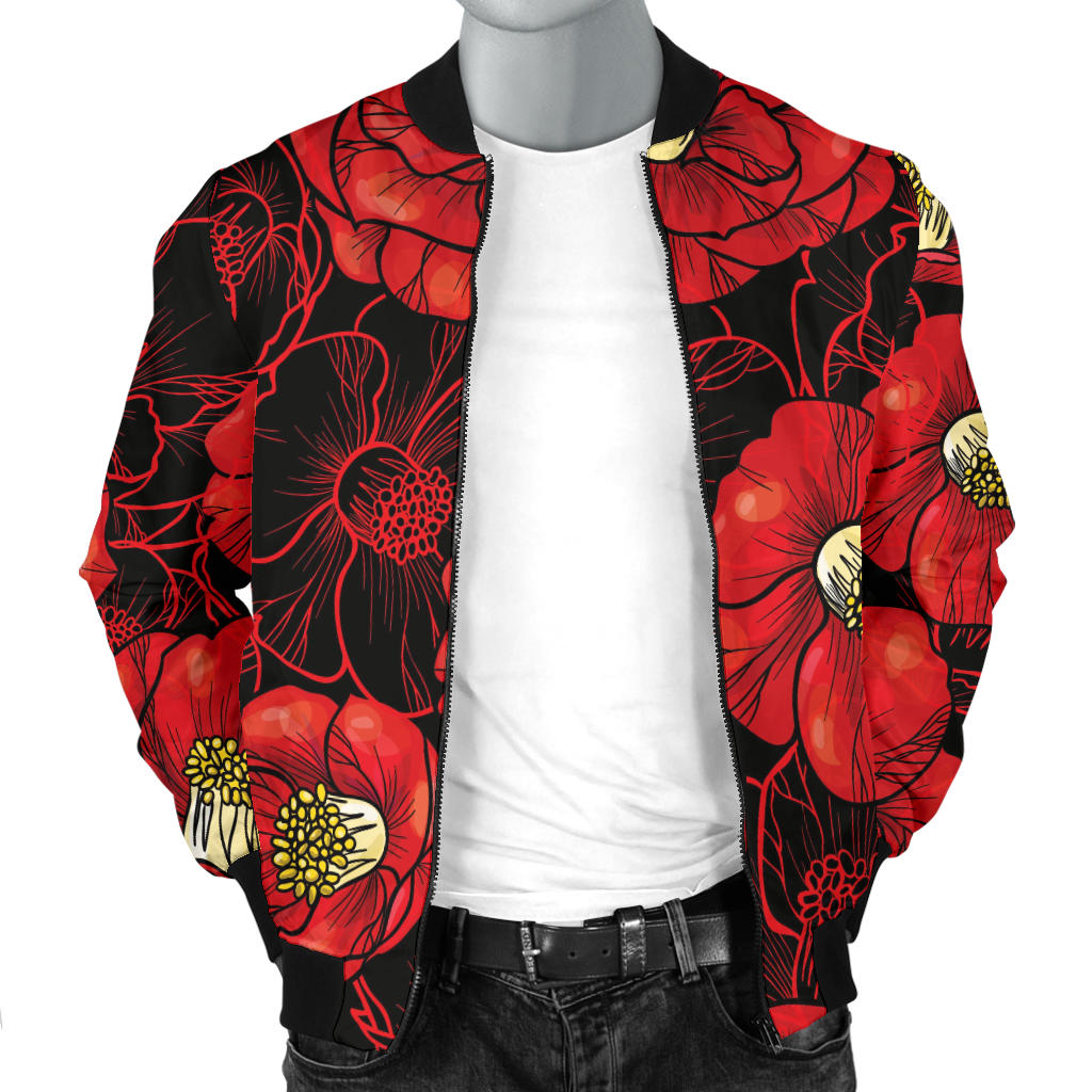 Camellia Pattern Print Design CM06 Men Bomber Jacket