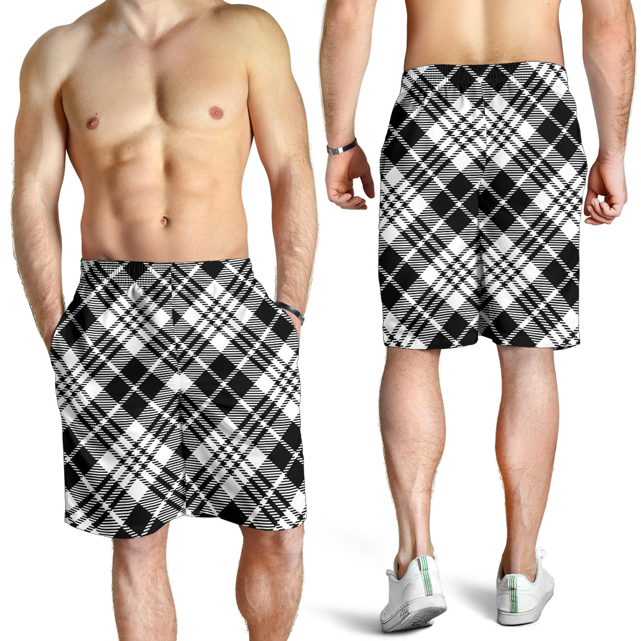 Plaid Black White Pattern Print Design A02 Mens Shorts