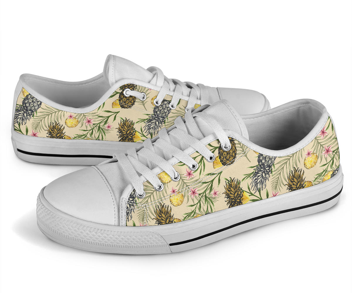 Pineapple Pattern Print Design PP012 White Bottom Low Top Shoes