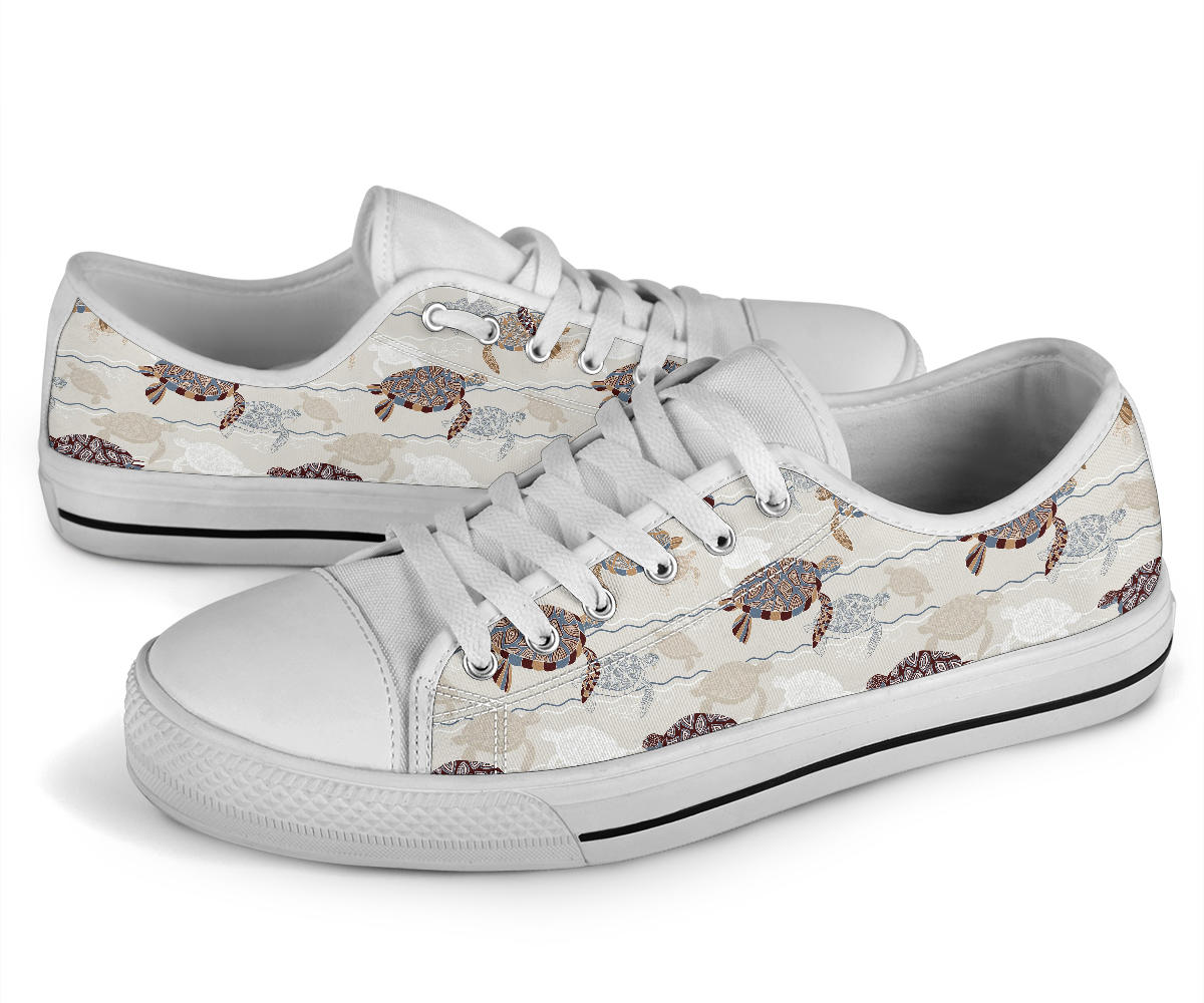 Sea Turtle Pattern Print Design T07 White Bottom Low Top Shoes