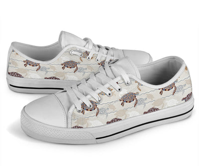 Sea Turtle Pattern Print Design T07 White Bottom Low Top Shoes