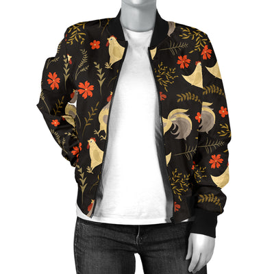 Chicken Pattern Print Design 04 Women's Bomber Jacket