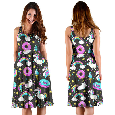 Donut Unicorn Pattern Print Design DN09 Midi Dress