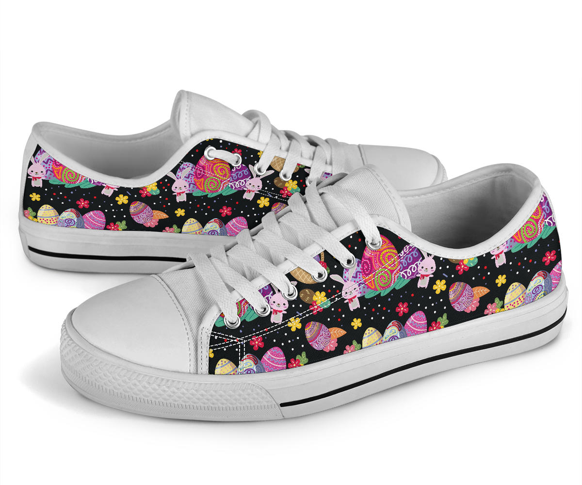 Easter Eggs Pattern Print Design RB06 White Bottom Low Top Shoes