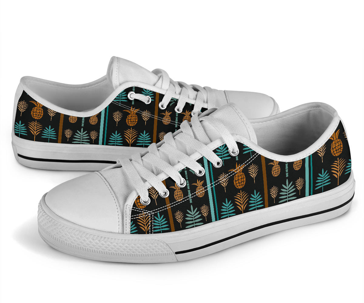 Hawaiian Themed Pattern Print Design H023 White Bottom Low Top Shoes