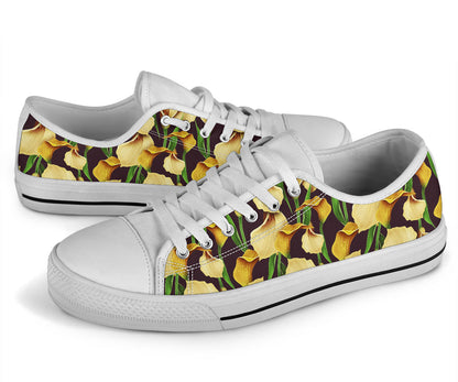 Lily Pattern Print Design LY013 White Bottom Low Top Shoes
