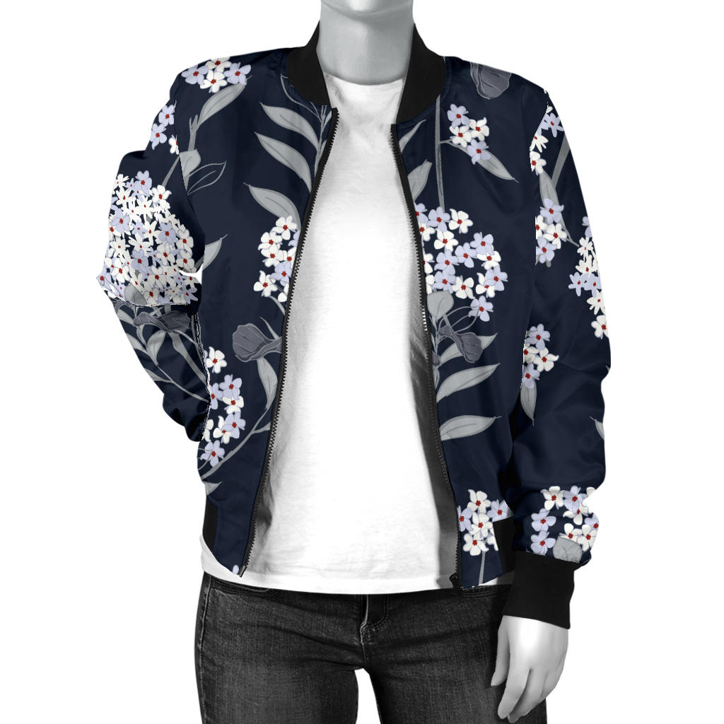 Hydrangea Pattern Print Design HD07 Women Bomber Jacket