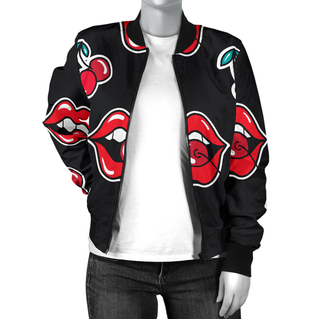 Cherry Pattern Print Design CH04 Women Bomber Jacket