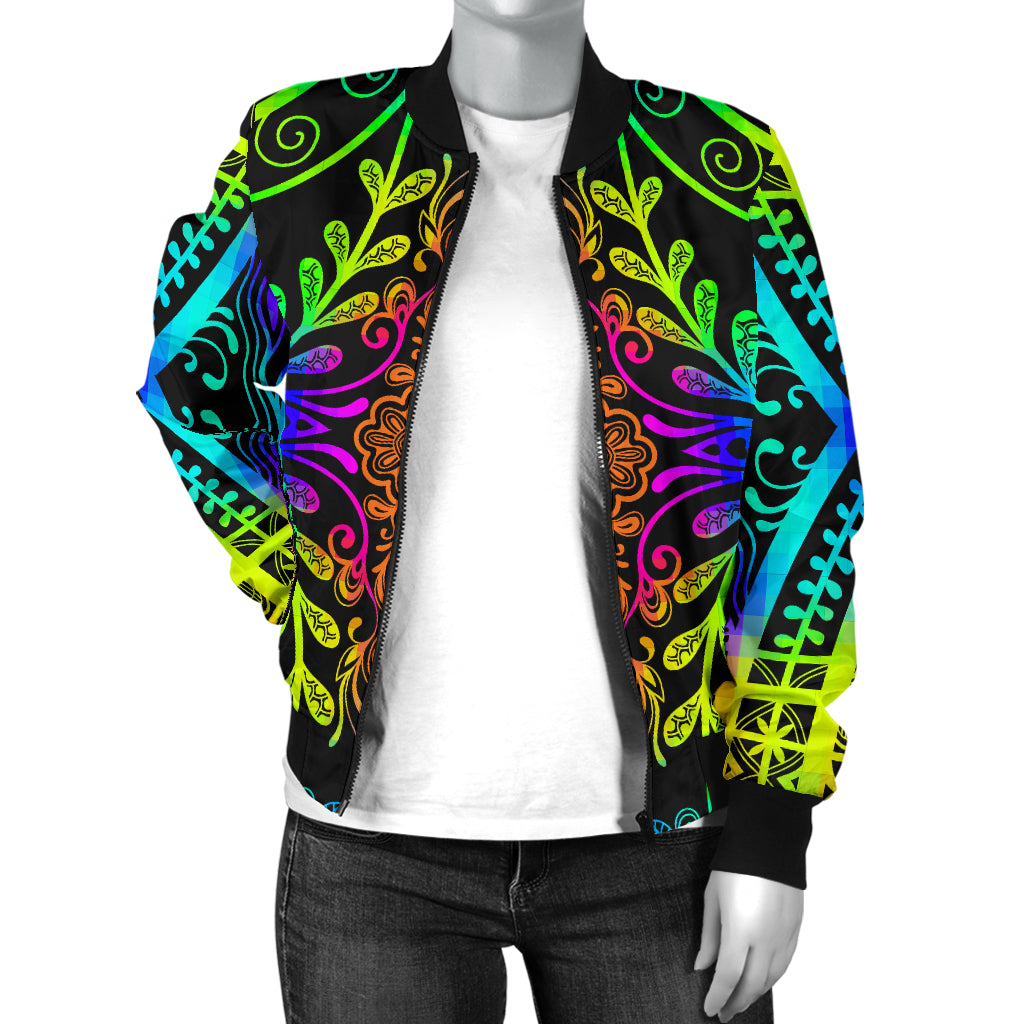 Neon Trible Rainbow Pattern Print Design A01 Women's Bomber Jacket