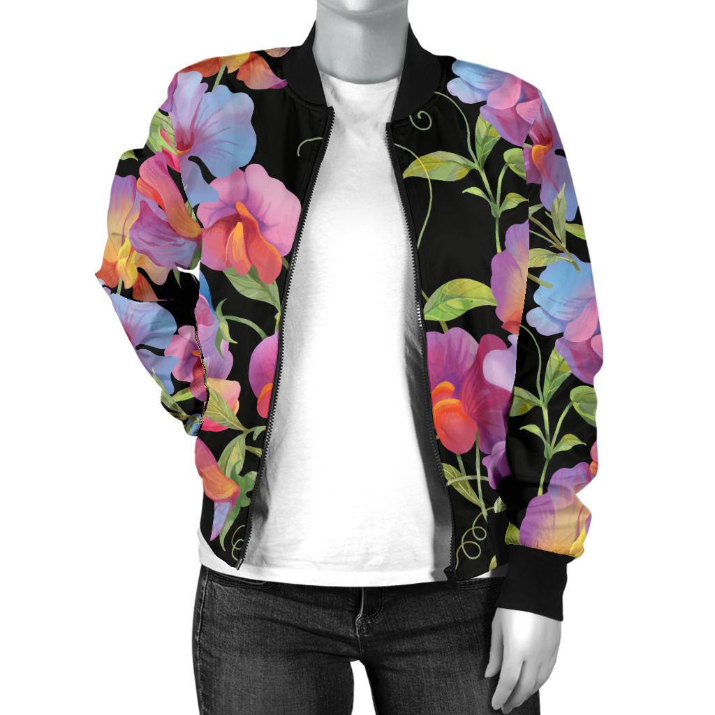 Peony Pattern Print Design PE012 Women Bomber Jacket