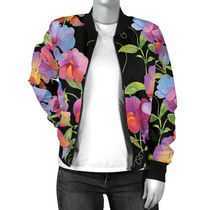 Peony Pattern Print Design PE012 Women Bomber Jacket