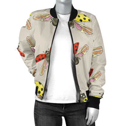Ladybug Pattern Print Design 04 Women's Bomber Jacket