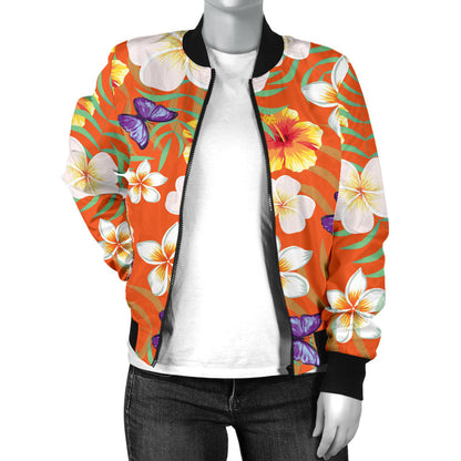 Tropical Flower Pattern Print Design TF027 Women Bomber Jacket
