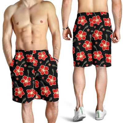 Red Hibiscus Pattern Print Design HB021 Mens Shorts