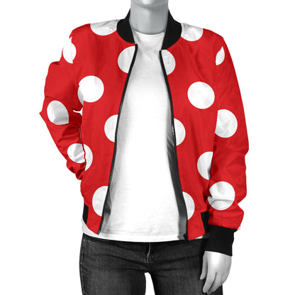 Polka Dot Red Pattern Print Design 04 Women's Bomber Jacket