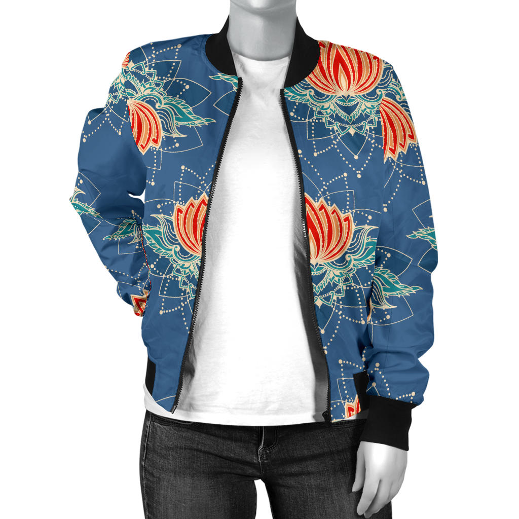 lotus Boho Pattern Print Design LO07 Women Bomber Jacket