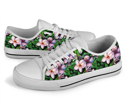 Plumeria Pattern Print Design PM01 White Bottom Low Top Shoes