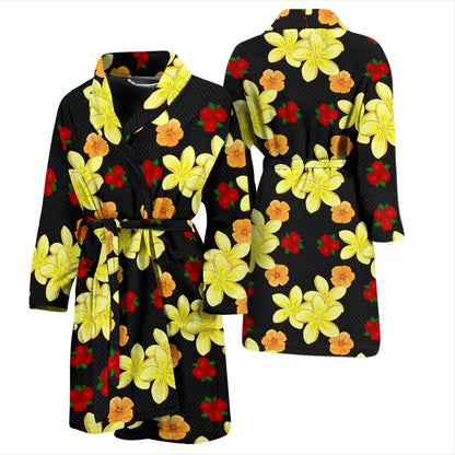 Yellow Plumeria Pattern Print Design PM04 Men Bathrobe