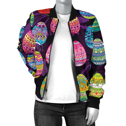 Easter Eggs Pattern Print Design RB08 Women Bomber Jacket