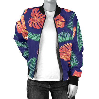 Palm Leaves Pattern Print Design PL011 Women Bomber Jacket