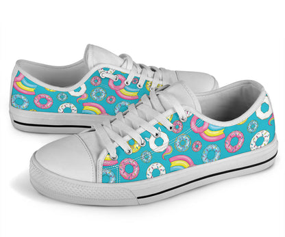 Donut Pattern Print Design DN013 White Bottom Low Top Shoes