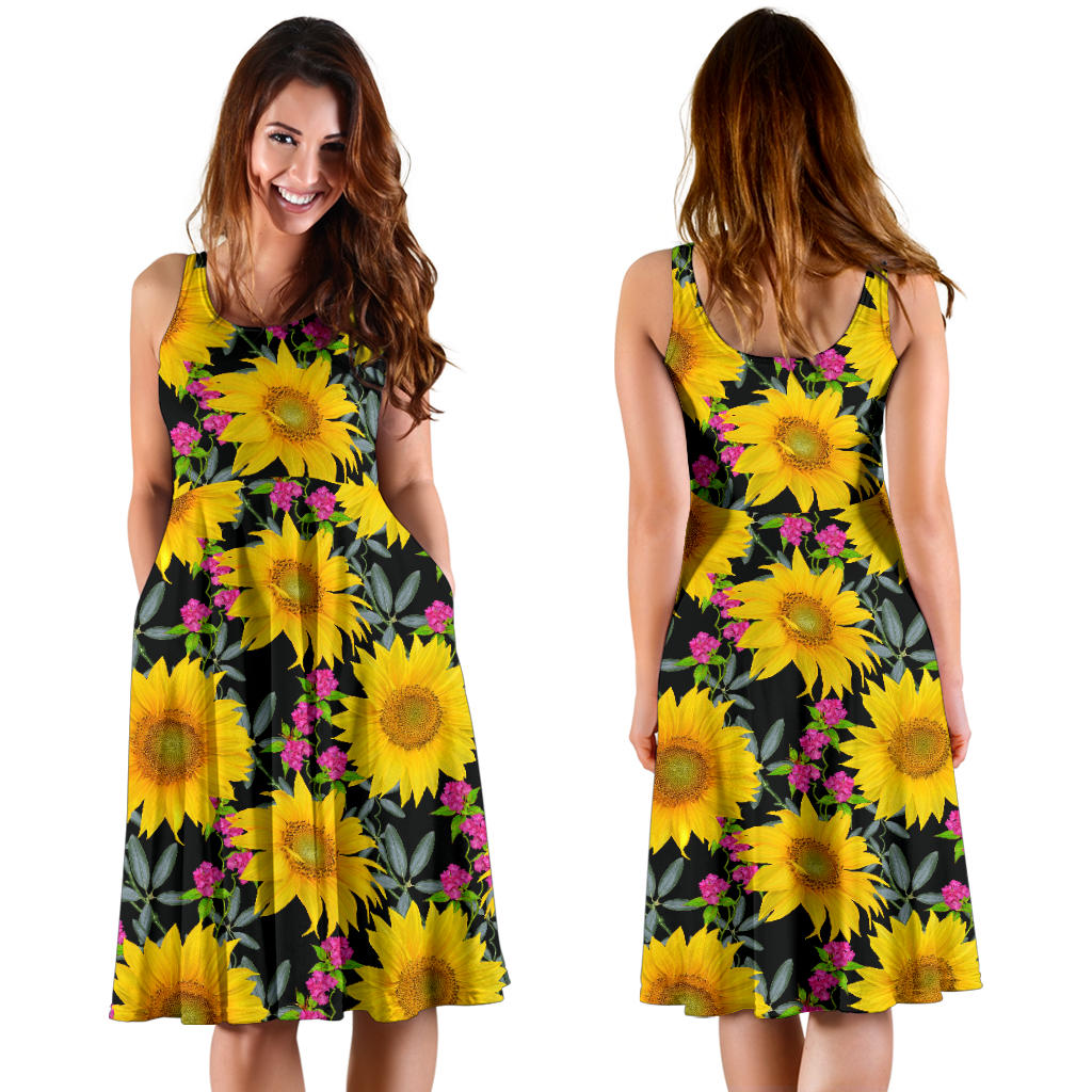 Sunflower Pattern Print Design SF014 Midi Dress