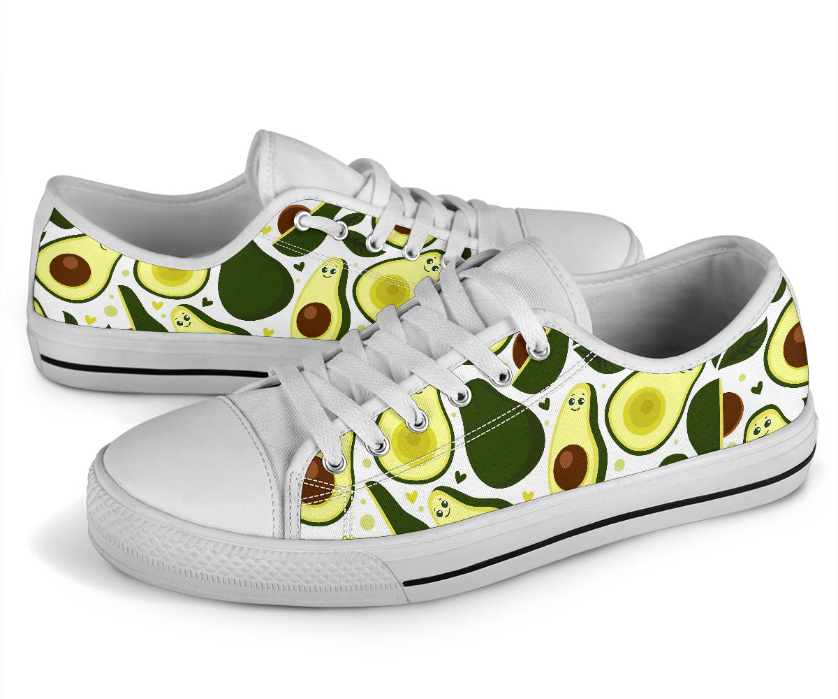 Avocado Pattern Print Design AC06 White Bottom Low Top Shoes