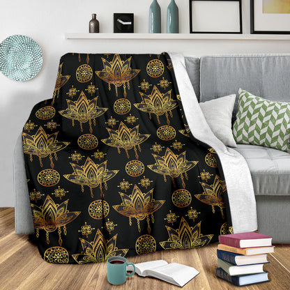 lotus Boho Pattern Print Design LO03 Fleece Blanket