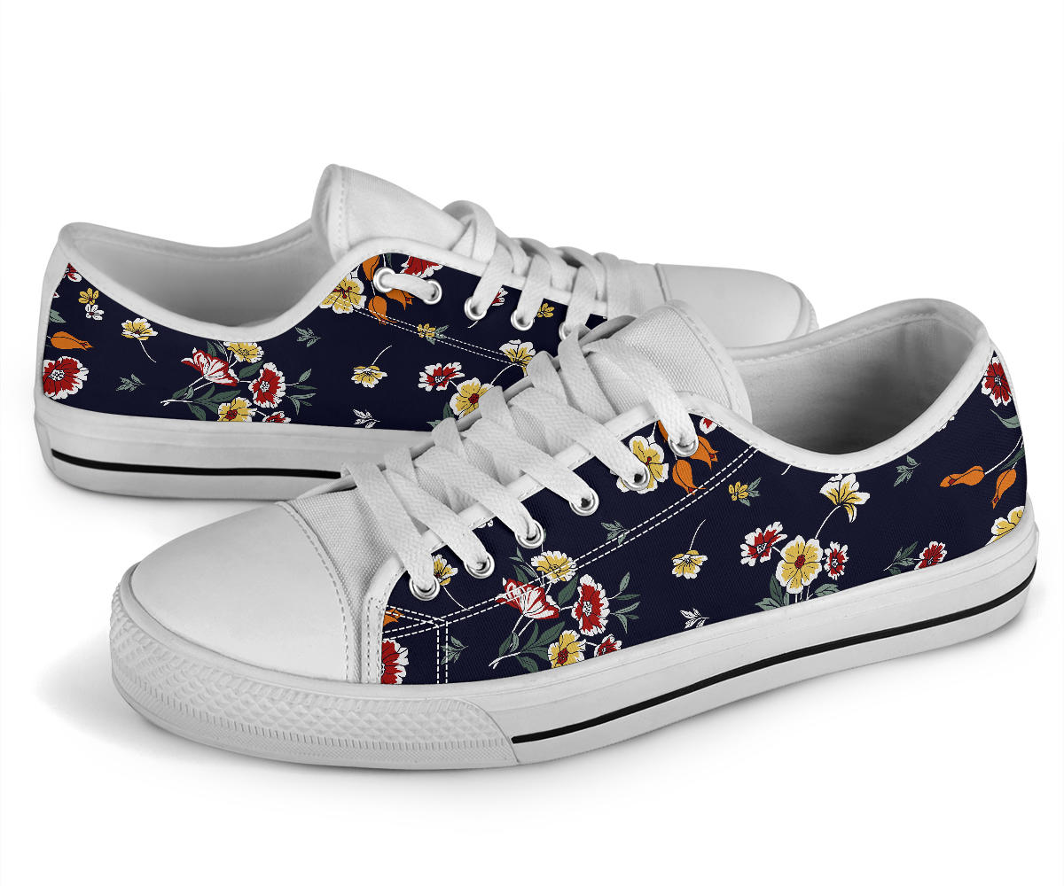 Summer Floral Pattern Print Design SF01 White Bottom Low Top Shoes