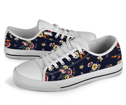 Summer Floral Pattern Print Design SF01 White Bottom Low Top Shoes