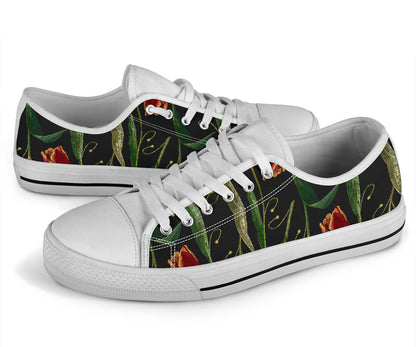Tulip Embroidered Pattern Print Design TP01 White Bottom Low Top Shoes