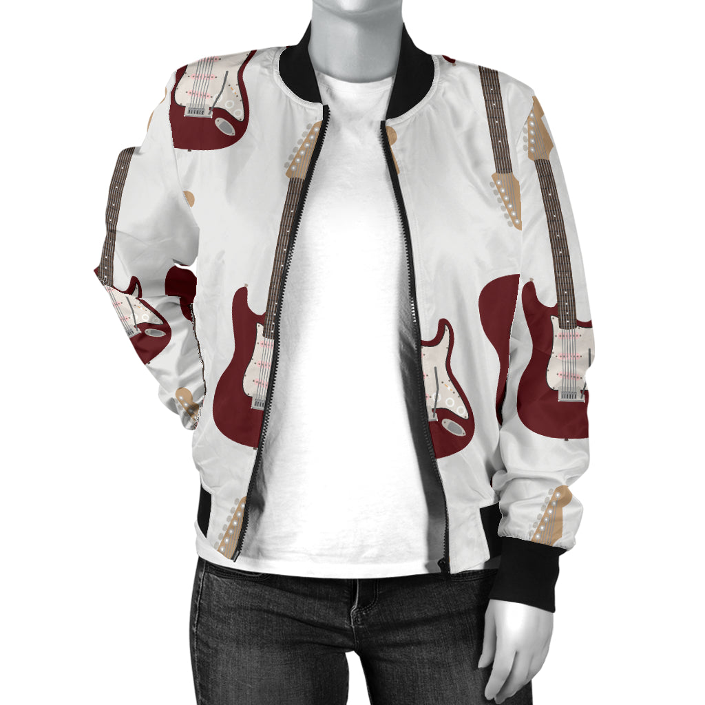 Bass Guitar Pattern Print Design 03 Women's Bomber Jacket