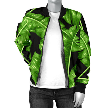 Banana Leaf Pattern Print Design BL01 Women Bomber Jacket