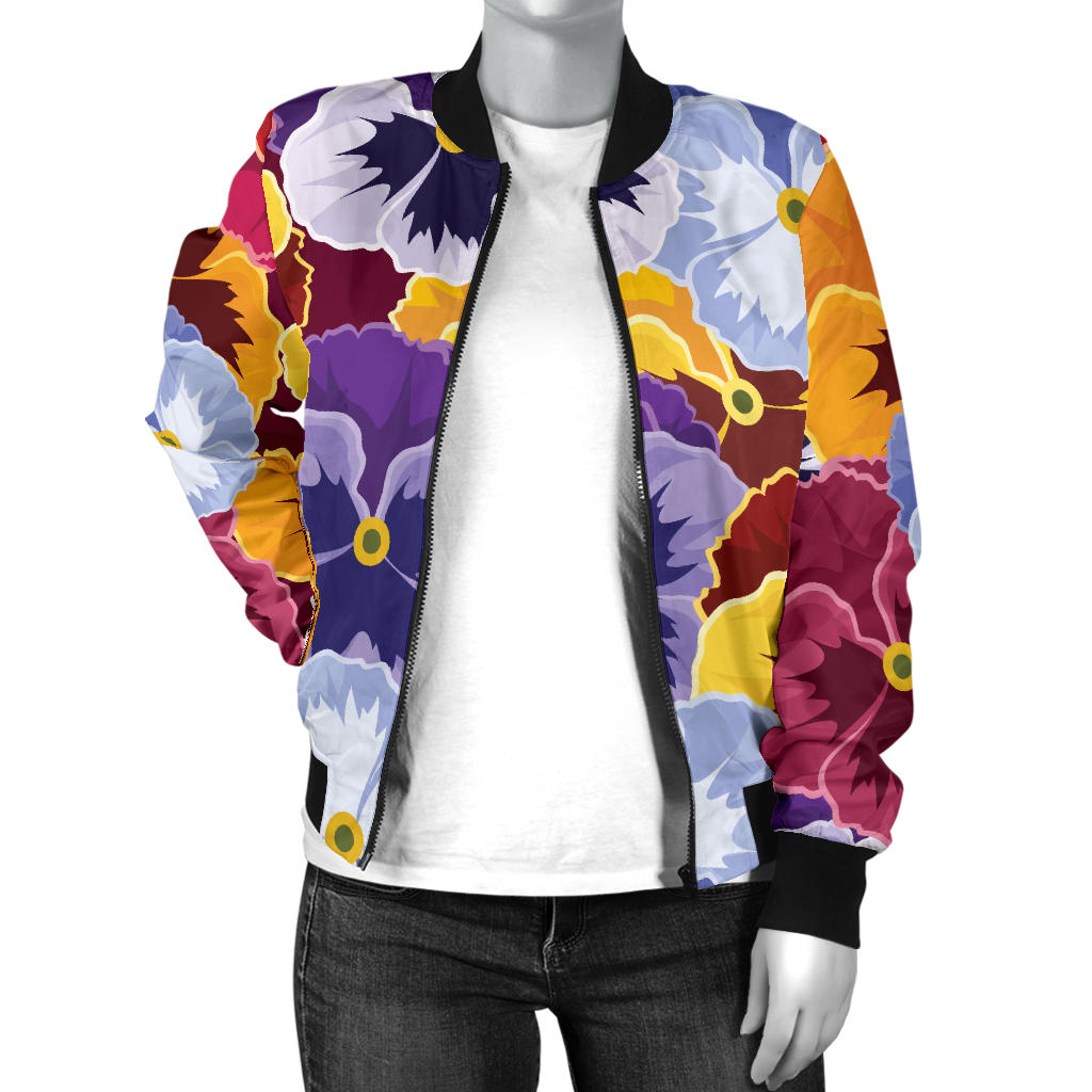 Pansy Pattern Print Design PS01 Women Bomber Jacket