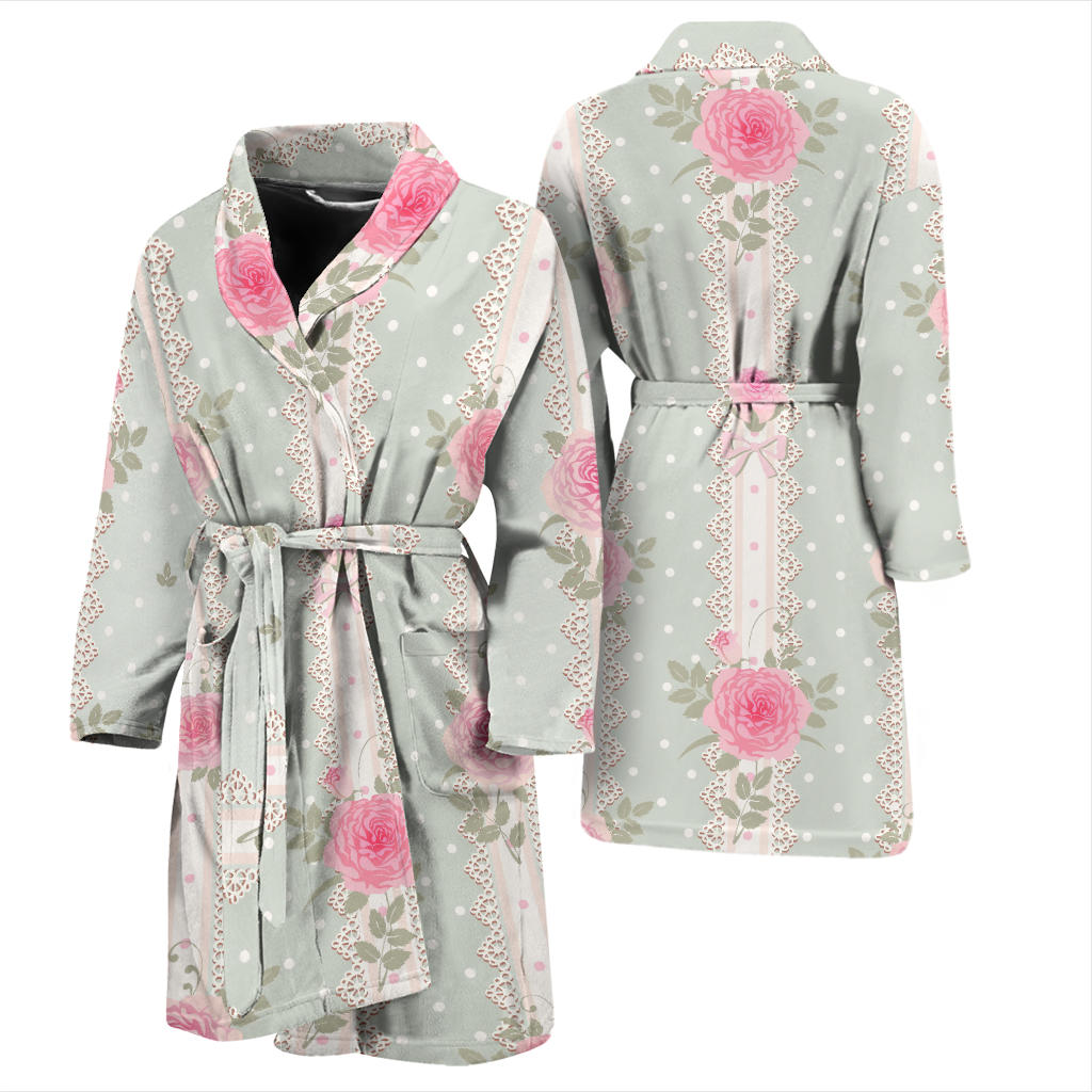 Rose Pattern Print Design RO016 Men Bathrobe