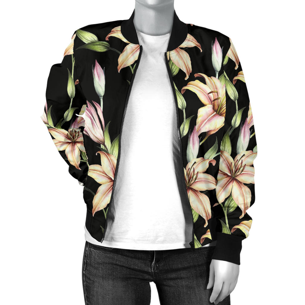 Lily Pattern Print Design LY05 Women Bomber Jacket