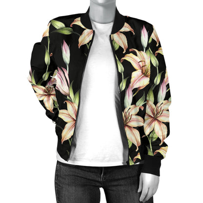 Lily Pattern Print Design LY05 Women Bomber Jacket