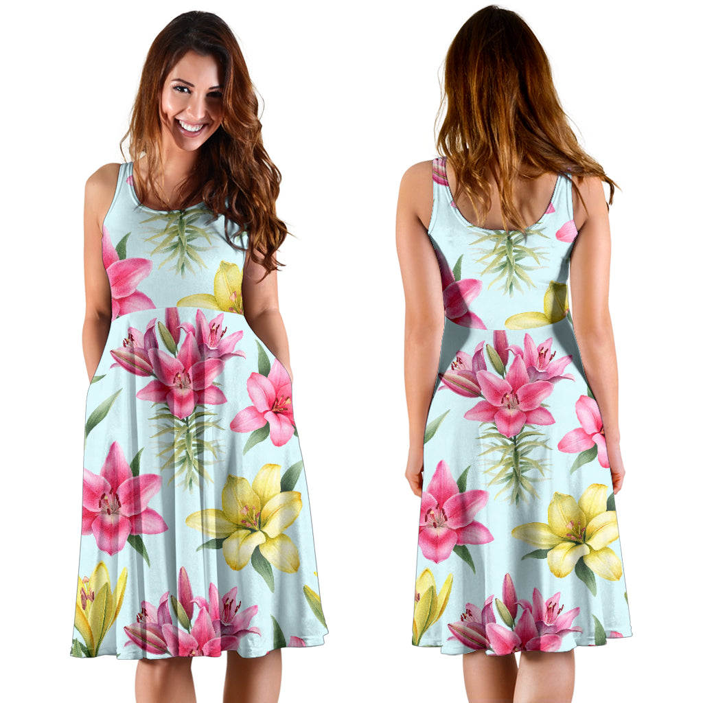 Lily Pattern Print Design LY010 Midi Dress