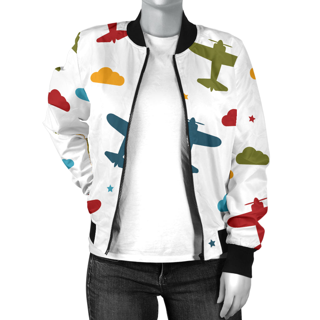 Airplane Pattern Print Design 06 Women's Bomber Jacket