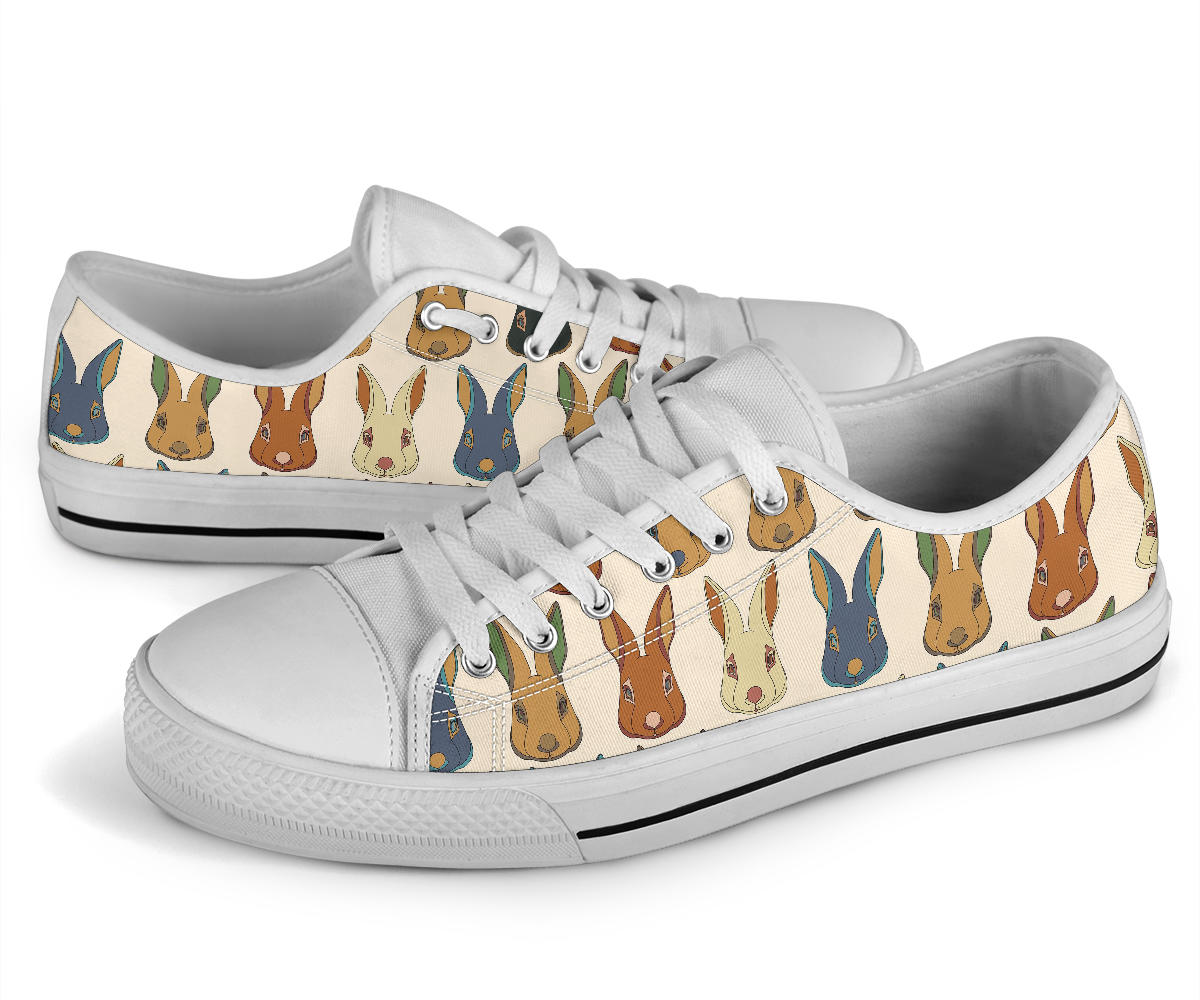 Rabbit Pattern Print Design RB04 White Bottom Low Top Shoes