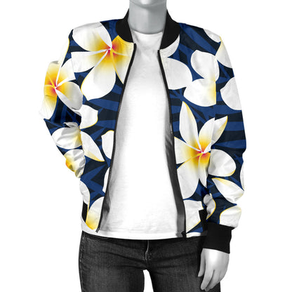Plumeria Pattern Print Design PM026 Women Bomber Jacket