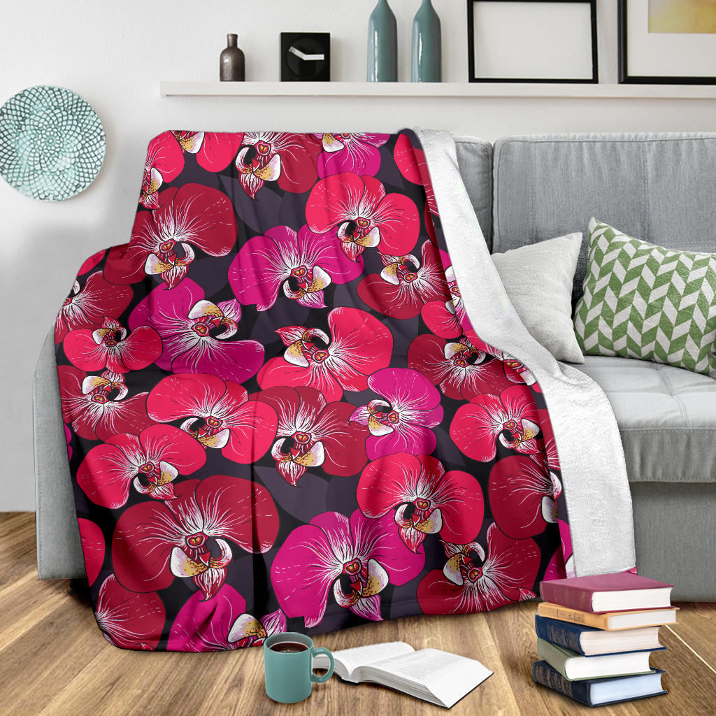 Orchid Red Pattern Print Design OR05 Fleece Blanket