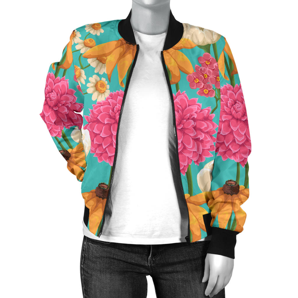 Summer Floral Pattern Print Design SF07 Women Bomber Jacket