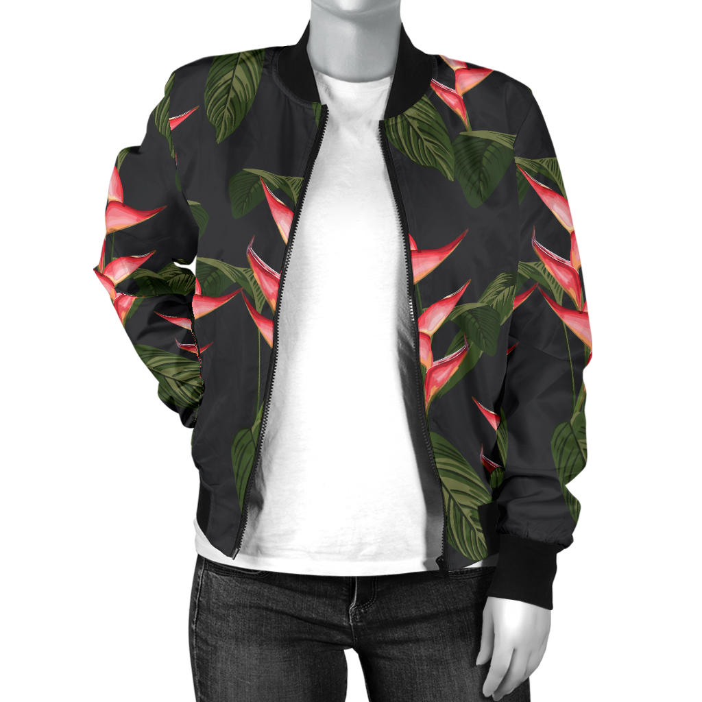 Heliconia Pattern Print Design HL07 Women Bomber Jacket
