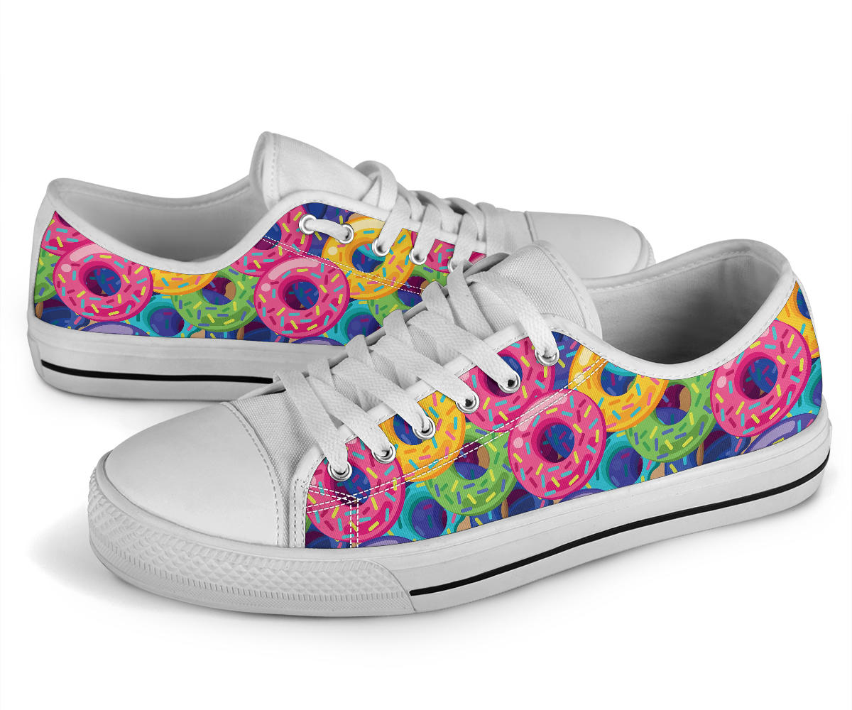 Donut Pattern Print Design DN010 White Bottom Low Top Shoes