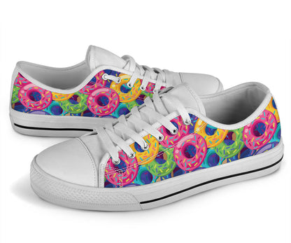 Donut Pattern Print Design DN010 White Bottom Low Top Shoes